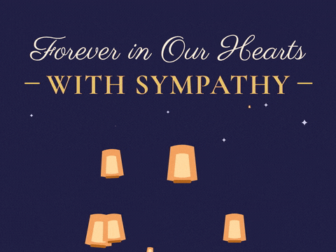 Forever in our hearts with sympathy paper lanterns floating up into a starry indigo night sky