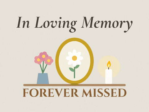 Forever Missed Sympathy Memory Frame In loving memory, forever missed sympathy gold frame with a daisy beside a candle and pink flowers