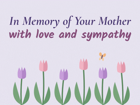 In memory of your mother with love and sympathy, pink and lilac tulips with a small butterfly