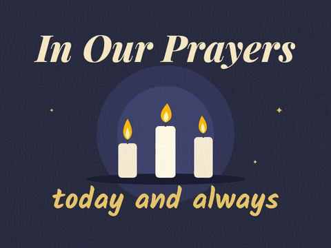 In our prayers today and always sympathy three candles glowing softly on a dark background