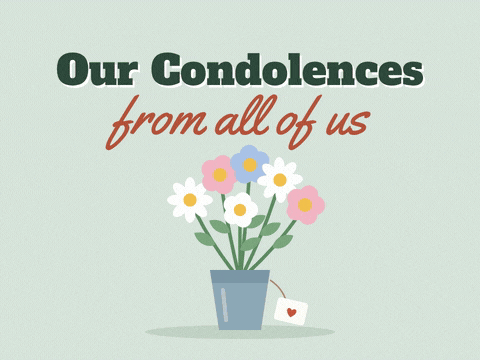 Our condolences from all of us sympathy vase of daisies and flowers with a heart gift tag