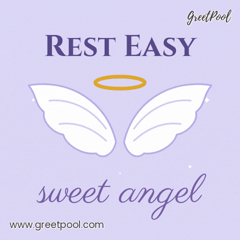 Rest easy sweet angel sympathy white angel wings and a gold halo floating on soft lilac