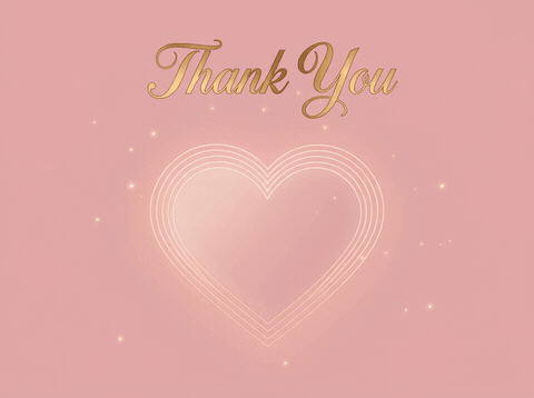 Soft pink glowing heart with a Thank You message, animated thank you GIF