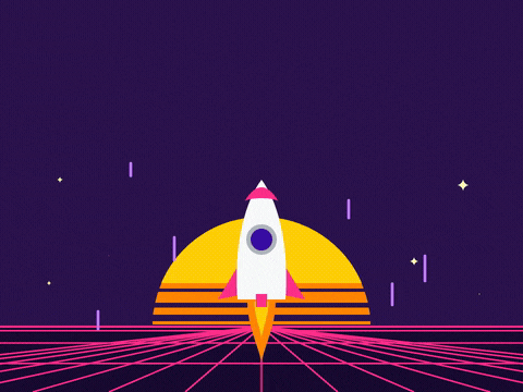 Thank You Above And Beyond Rocket Thank you for going above and beyond with a rocket hovering over a striped retro sun and neon grid