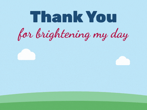 Thank you for brightening my day message with a smiling sun rising over green hills and flowers