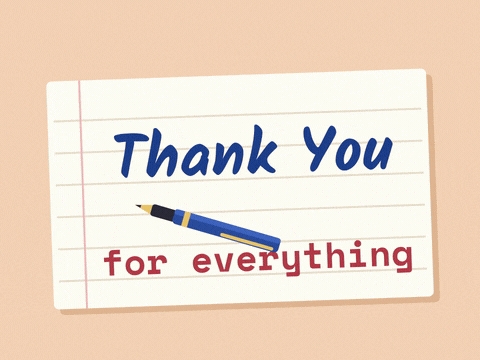 Thank you for everything handwritten note with a pen drawing a red flourish and a heart