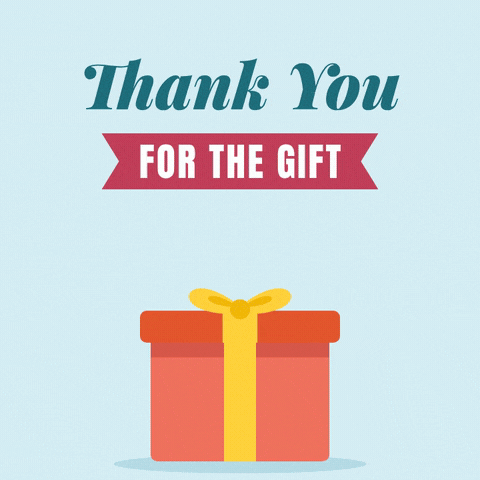 Thank you for the gift message as a red gift box pops open and hearts fly out