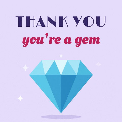 Thank you, you are a gem message with a sparkling blue gem shining on a lavender background