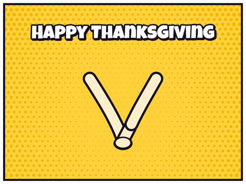 Happy Thanksgiving, make a wish, a comic wishbone snaps with a red SNAP starburst on yellow halftone