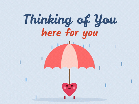 Thinking of you, here for you umbrella sheltering a little smiling heart from the rain