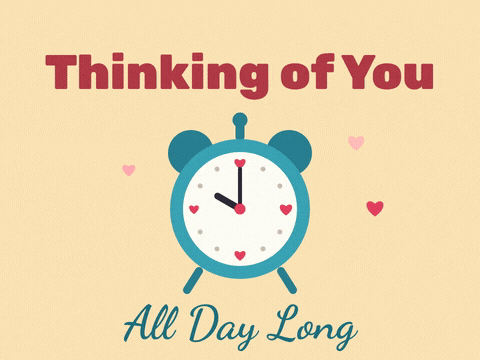 Thinking Of You All Day Clock Thinking of you all day long alarm clock with heart numbers and spinning hands on warm yellow