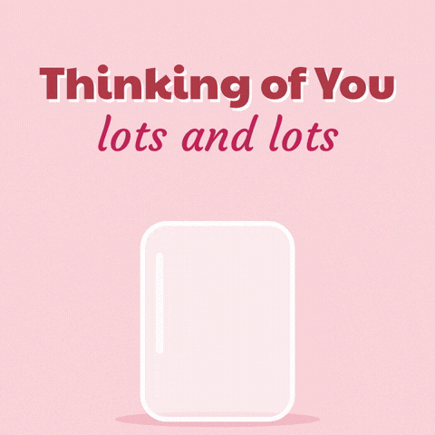 Thinking of you lots and lots glass jar filling up with pink and red hearts on a pink background