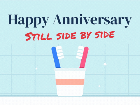 Funny Wedding Anniversary Toothbrushes Happy anniversary, still side by side message with two toothbrushes leaning together in a bathroom cup