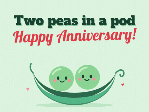 Funny Wedding Anniversary Two Peas Two peas in a pod, happy anniversary message with two smiling green peas bouncing in a pea pod