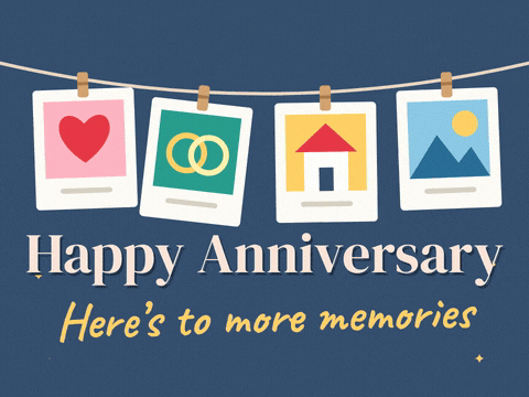 Wedding Anniversary Polaroid Memories Happy anniversary, here’s to more memories message under a string of swaying polaroid photos