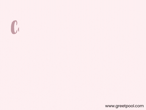 Two interlocked rings and soft hearts on blush pink with Celebrating Love, animated elegant wedding GIF