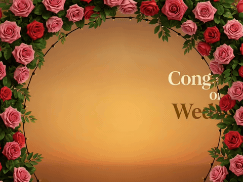 Floral arch string lights congratulations day, animated wedding GIF