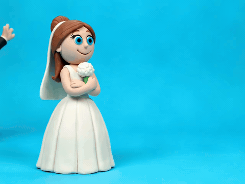 Funny claymation groom sprint best day ever, animated wedding GIF