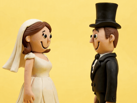 Funny claymation spin hug sculpted for each other, animated wedding GIF