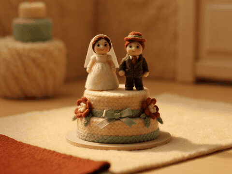 Funny needle felt cake toppers fist bump let the fun begin, animated wedding GIF
