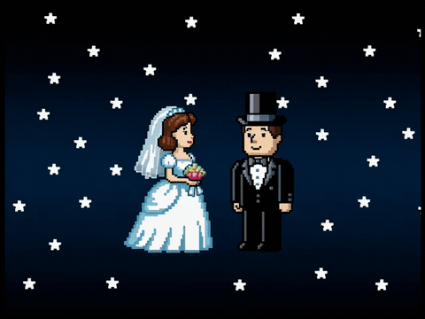 Funny pixel art 8bit achievement unlocked married, animated wedding GIF