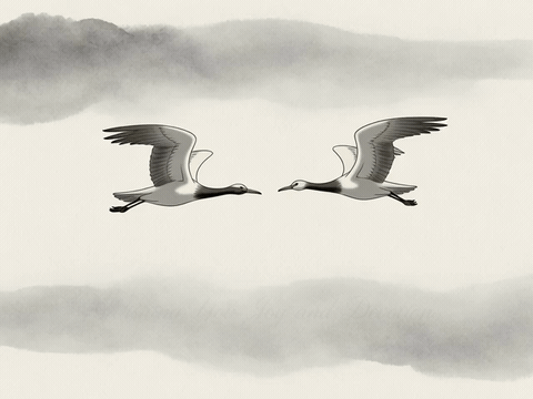 Ink Wash Cranes Wishing You Joy And Devotion Wedding Ink wash cranes wishing you joy and devotion, animated wedding GIF