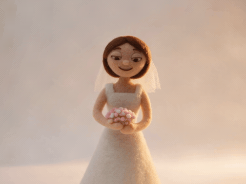 Needle-felt bride waving with Congratulations On Your Wedding message, animated wedding GIF