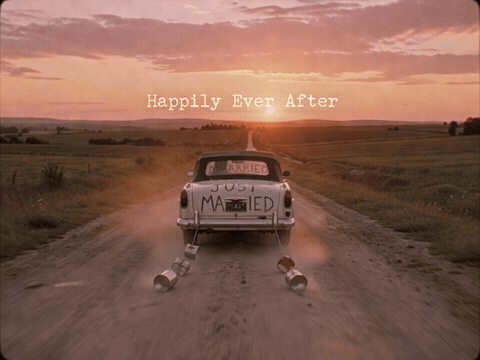 Vintage Film Getaway Car Happily Ever After Wedding Vintage film getaway car happily ever after, animated wedding GIF