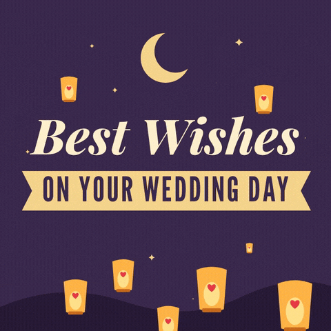 Wedding Best Wishes Sky Lanterns Best wishes on your wedding day with glowing heart sky lanterns floating up into a purple night sky