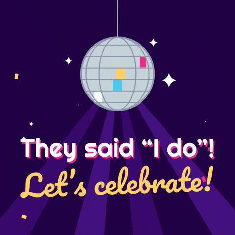 Wedding Congrats Disco Ball Celebration They said I do and Let us celebrate under a sparkling mirror disco ball with falling confetti on purple