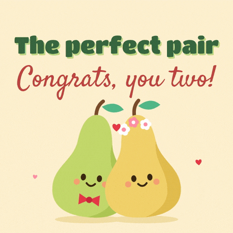 Wedding Congrats Perfect Pair Pears The perfect pair wedding congrats with a pear groom in a bow tie and a pear bride in a flower crown