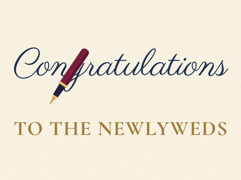 Wedding Congratulations Calligraphy Pen Congratulations to the newlyweds in script with a fountain pen drawing a flourish on cream paper