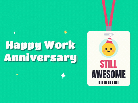 Funny Work Anniversary Still Awesome Badge Happy work anniversary lanyard ID badge reading Still Awesome with a party hat smiley and plus one star