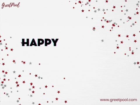 Animated happy work anniversary GIF with star confetti celebration