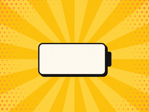 Work Anniversary Fully Charged Battery Fully charged comic battery filling up with a lightning bolt and a Happy Work Anniversary caption on yellow