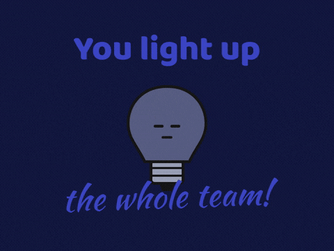 Work Anniversary Light Up The Team You light up the whole team: a smiling comic light bulb switching on over navy halftone, work anniversary