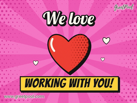 Work Anniversary Love Working With You We love working with you pop art heart beating on pink comic halftone rays for a work anniversary
