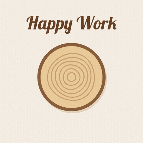 Happy work anniversary, a new growth ring drawing around a tree trunk slice as a green sprout pops up