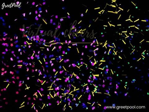 Animated work anniversary virtual cheers GIF with celebrating people