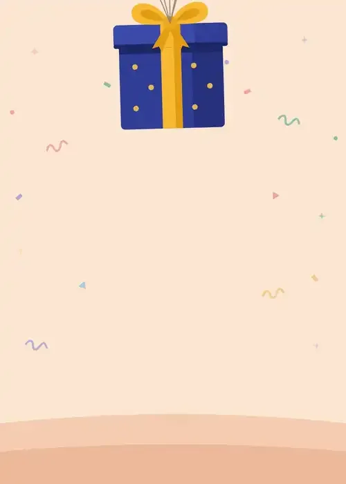 Animated pastel confetti and sparkles over a soft peach background