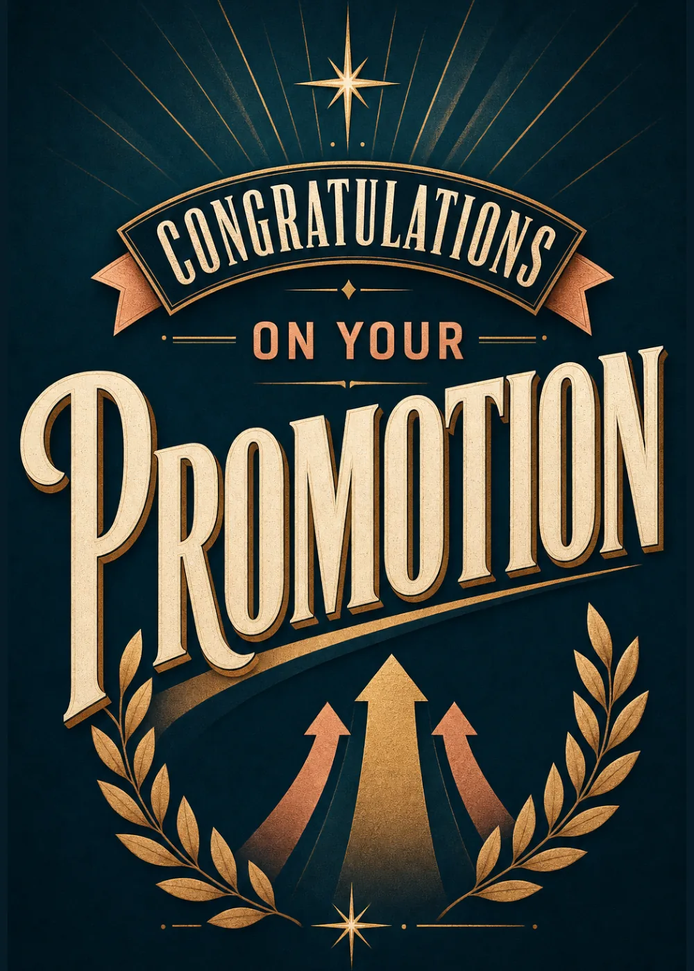Three gold arrows rising between laurel branches under Congratulations On Your Promotion