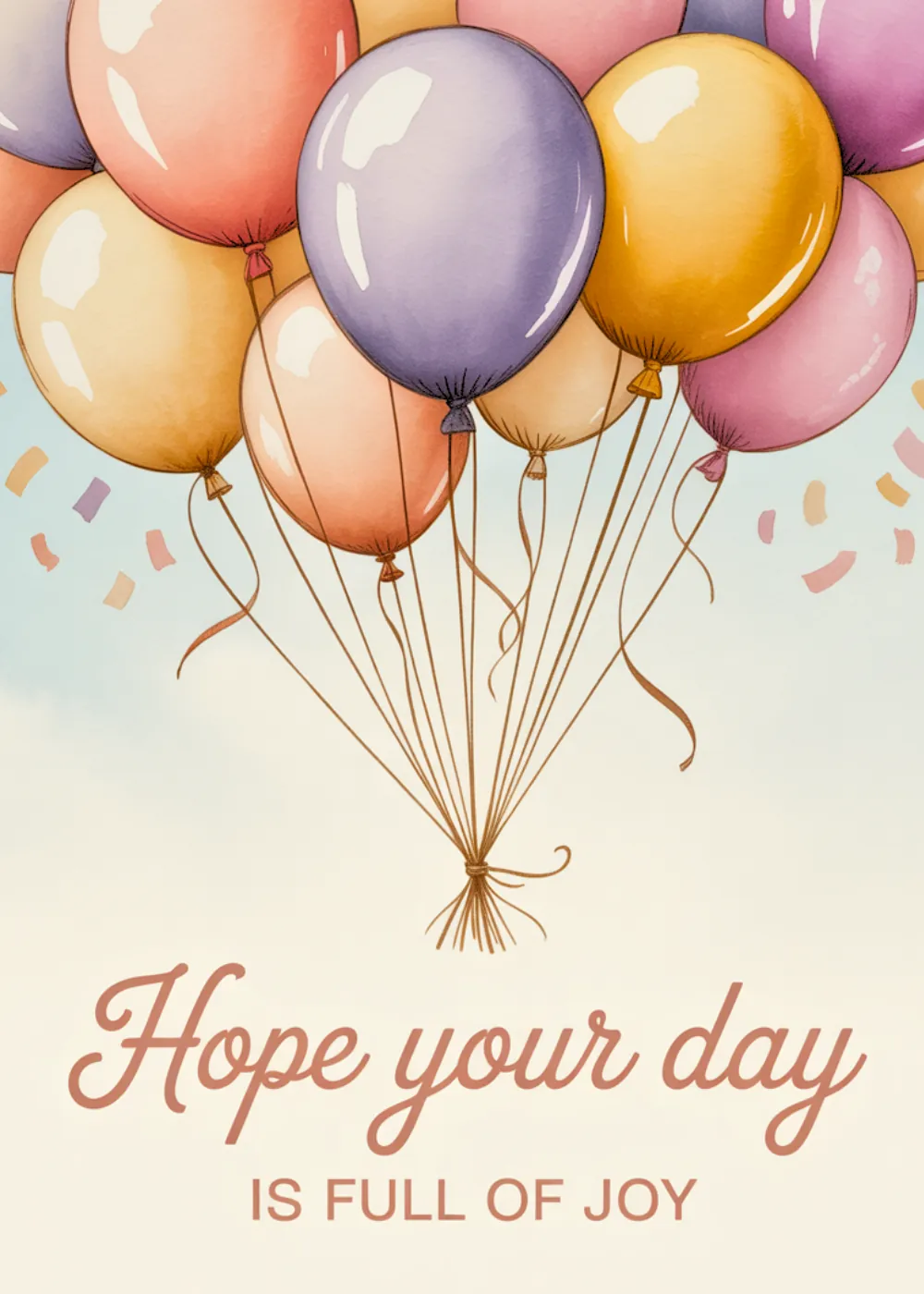 Pastel balloons in gold, pink, and white with the text Hope your day is full of joy.