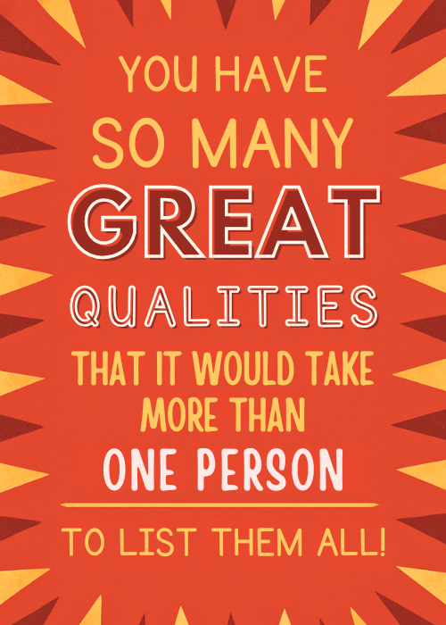 Appreciation card with bold orange sunburst retro typography design celebrating the strength and value of the whole team