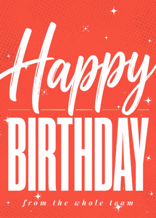 Bold animated text saying Happy Birthday Another Year Haunted These Office Halls.