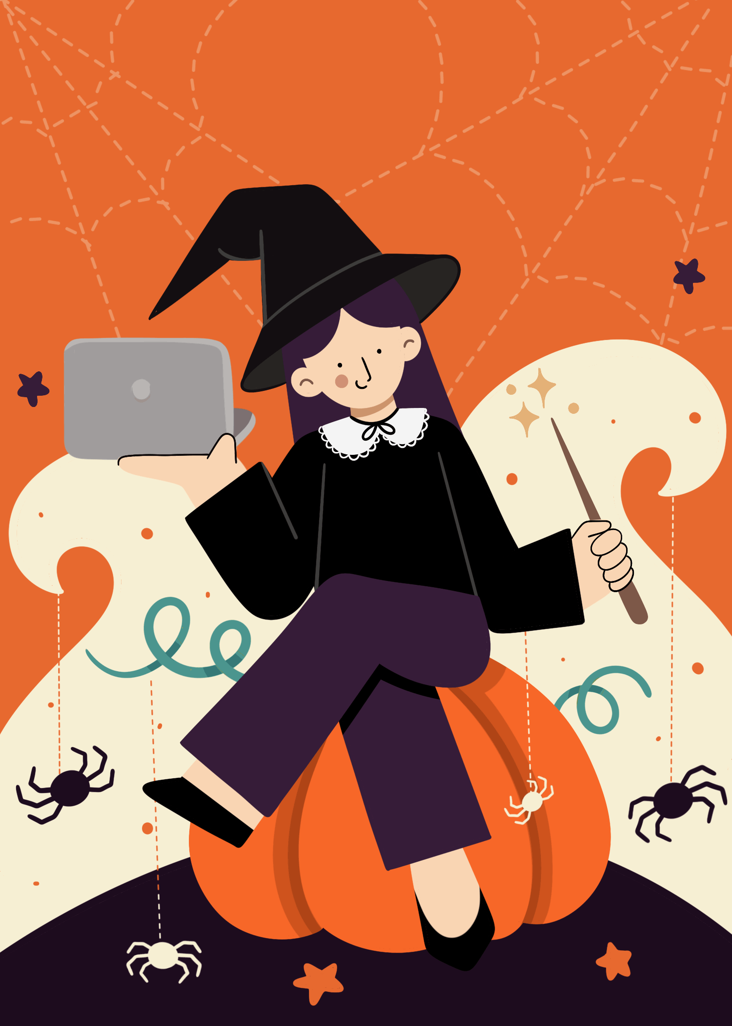 An animated female witch character with the text Happy Work Anniversary.