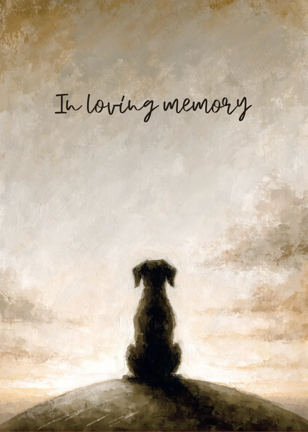 Small dog at dusk on an In Loving Memory pet sympathy card