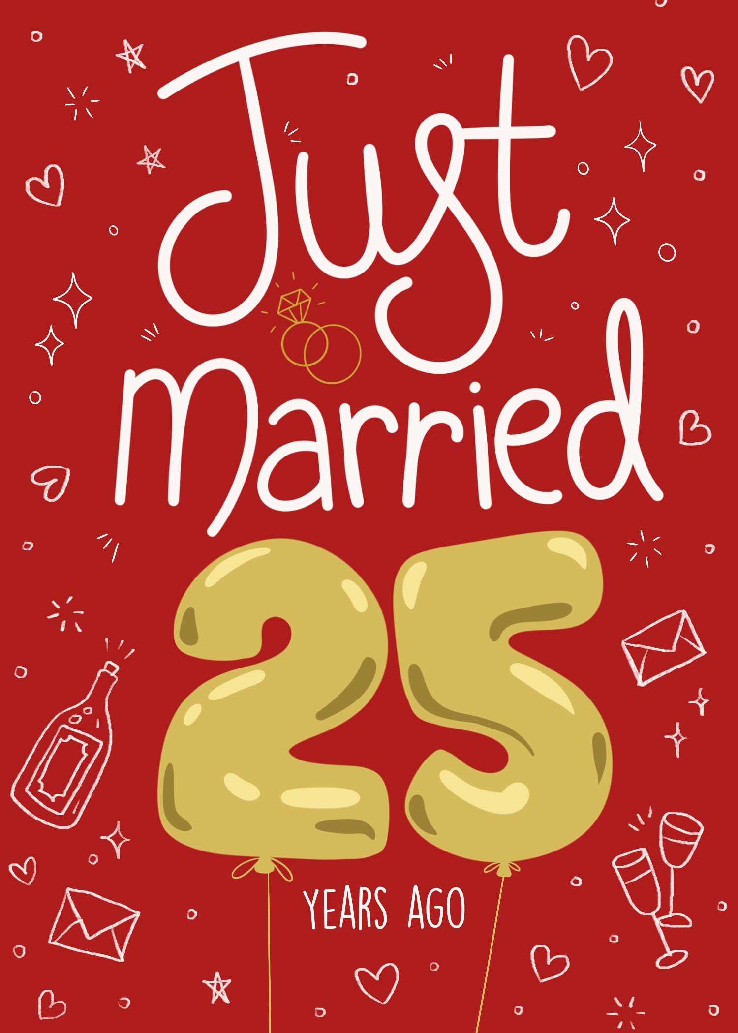 Bold red card with gold 25 lettering celebrating 25 years of marriage