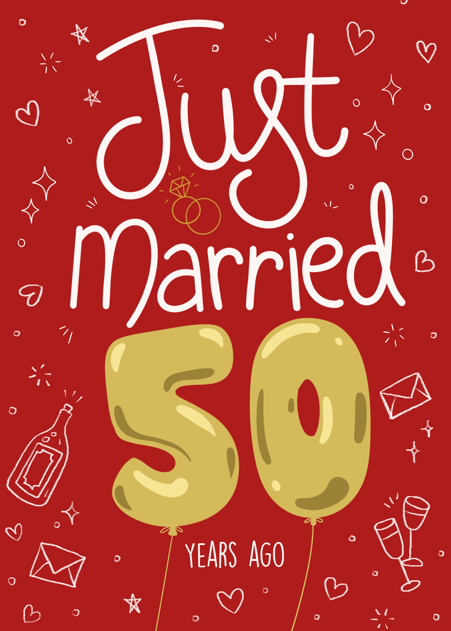 Bold dark card with gleaming gold 50 lettering celebrating a golden anniversary