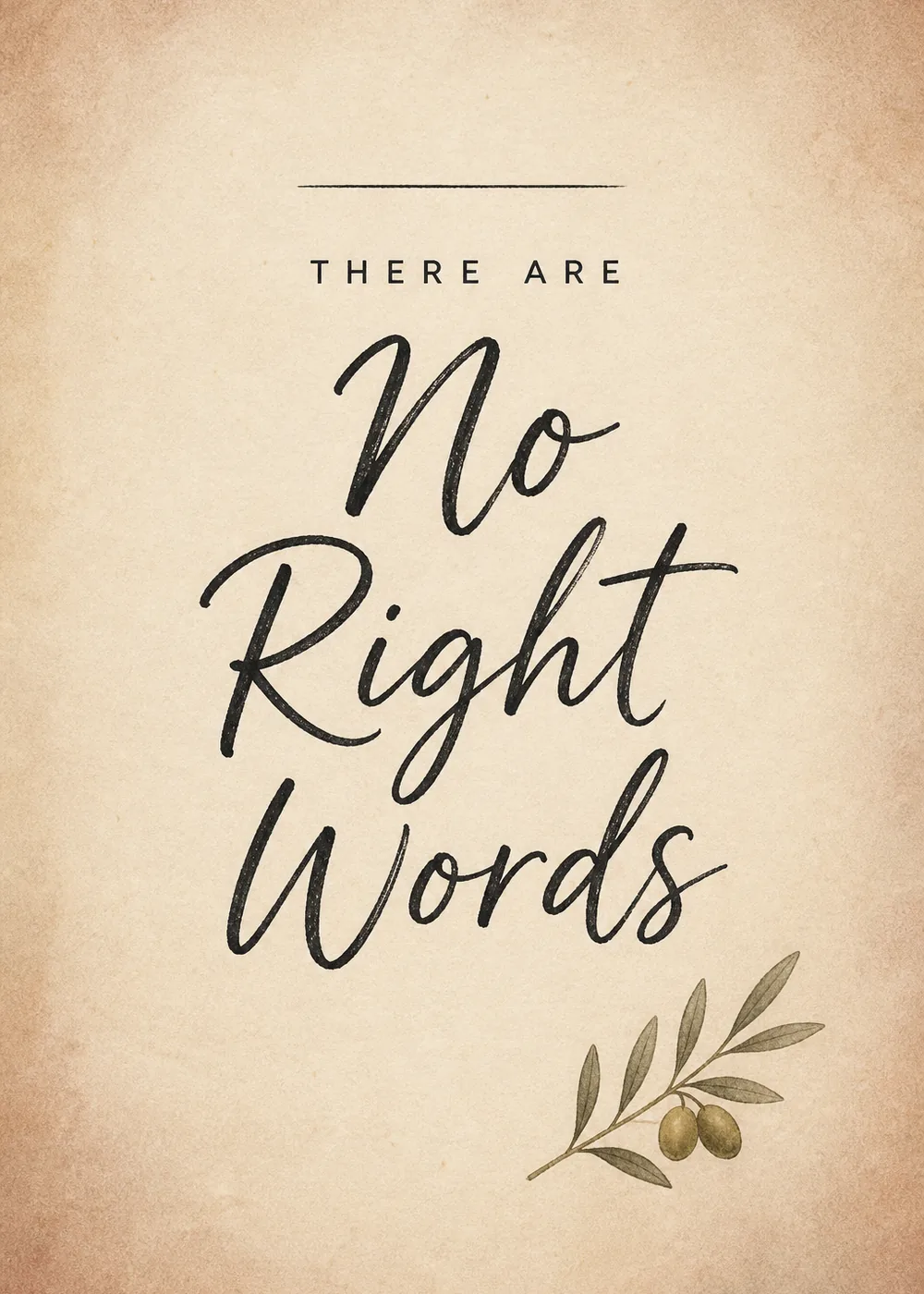 Vintage kraft-paper sympathy card with elegant script and a small watercolor olive branch
