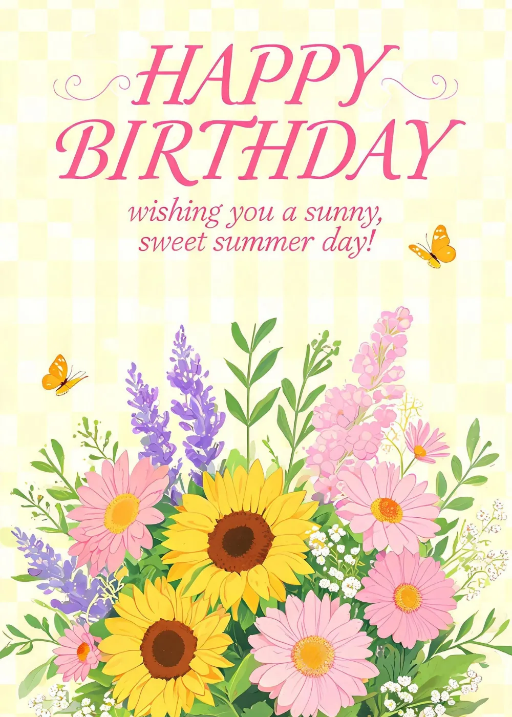 Sunflowers and lavender Happy Birthday summer card